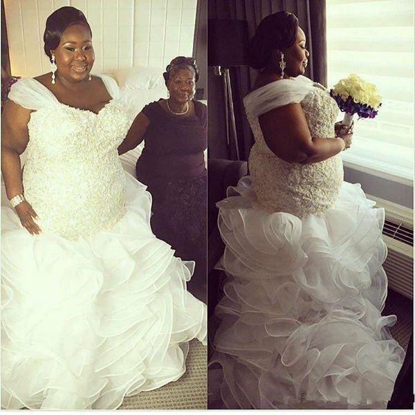 mermaid plus size wedding dresses cap sleeve lace ruffles organza skirt new design bridal gowns vestido de noiva, White
mermaid plus size wedding dresses cap sleeve lace ruffles organza skirt new design bridal gowns vestido de noiva, White
