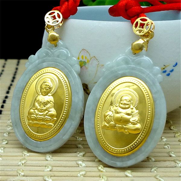 new gold inlaid jade emerald pendant guanyin buddha jade pendant couple, Silver 
new gold inlaid jade emerald pendant guanyin buddha jade pendant couple, Silver