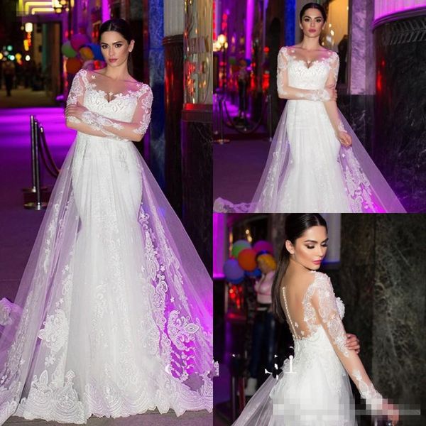 stunning lace pearl long sleeve mermaid wedding dresses 2018 modest sheer back jewel fishtail overskirt fishtail princess bridal gown, White
stunning lace pearl long sleeve mermaid wedding dresses 2018 modest sheer back jewel fishtail overskirt fishtail princess bridal gown, White
