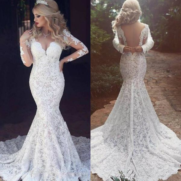 vintage full lace mermaid wedding dress 2018 long sleeves v neck applique backless bridal gowns arabic dubai robe de mariee, White
vintage full lace mermaid wedding dress 2018 long sleeves v neck applique backless bridal gowns arabic dubai robe de mariee, White