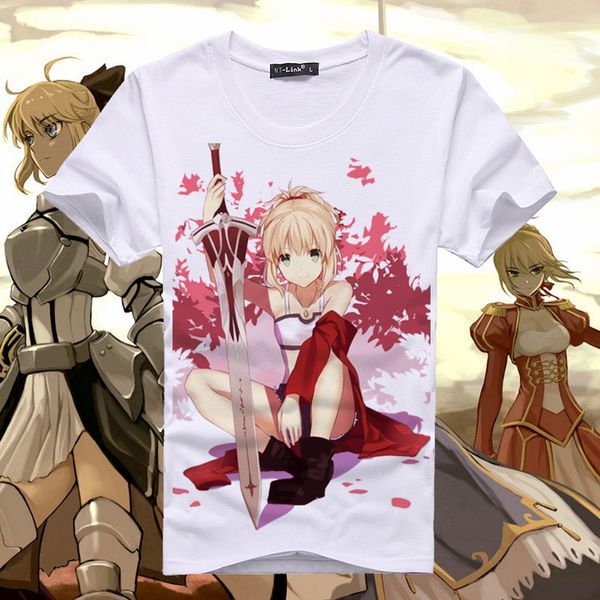 

anime saber fate stay night t shirt summer new short sleeve casual cosplay costume fate zero women men t-shirts tx117, White;black