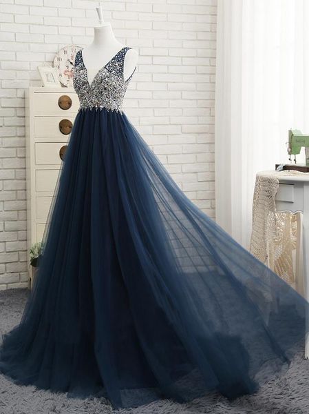 beaded v neck tulle evening dresses 2020 navy blue evening gowns backless long prom dress fast shipping, Black;red
beaded v neck tulle evening dresses 2020 navy blue evening gowns backless long prom dress fast shipping, Black;red