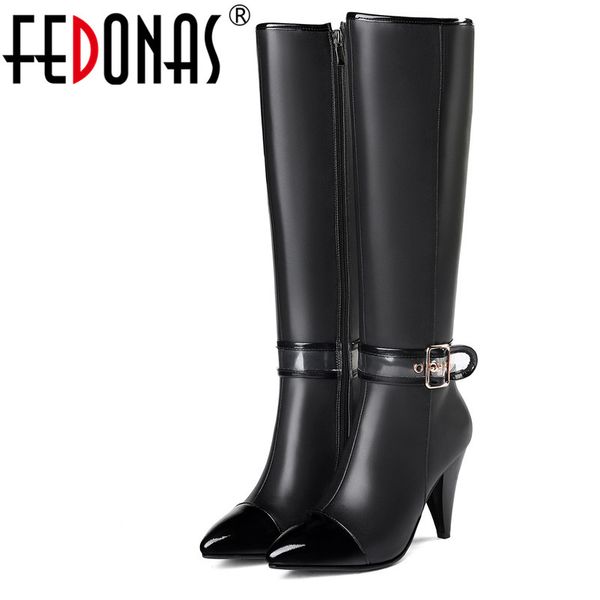 fedonas fashion women knee high boots high heels long warm snow boots pointed toe knight ladies buckles, Black
fedonas fashion women knee high boots high heels long warm snow boots pointed toe knight ladies buckles, Black