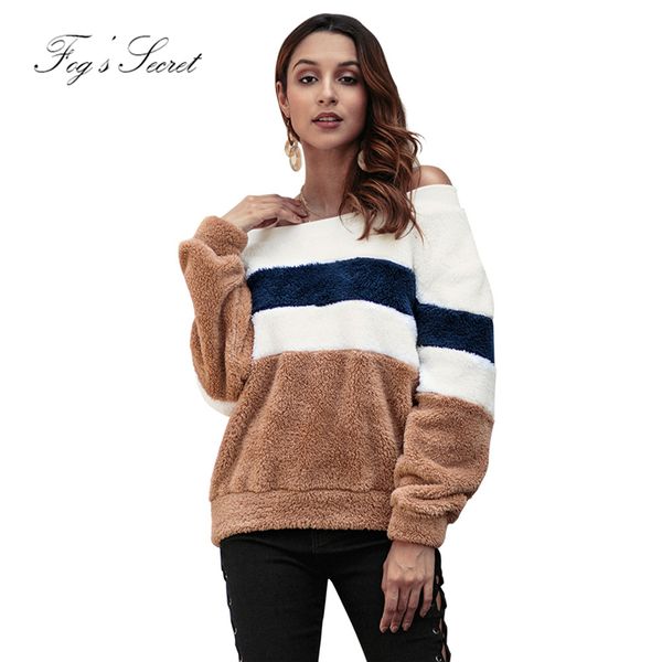 women thick t shirt long sleeve fleece for female girl casual striped loose color 2018 european, White
women thick t shirt long sleeve fleece for female girl casual striped loose color 2018 european, White