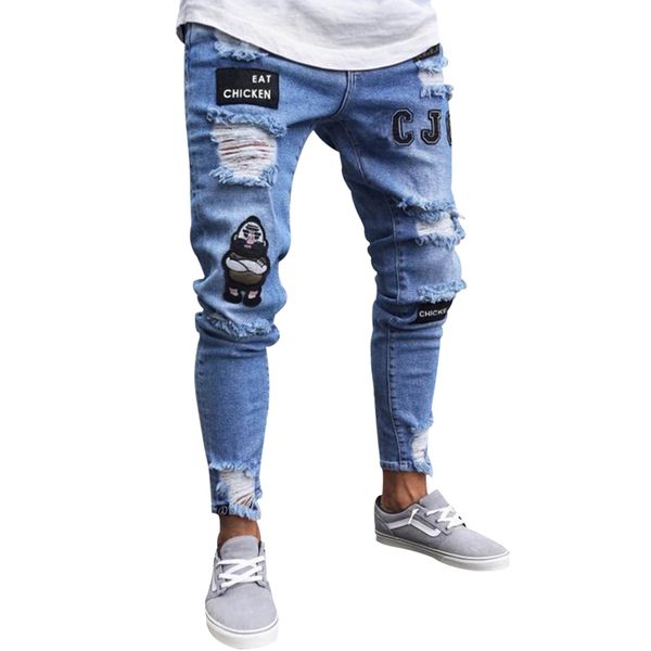 hole embroidered jeans slim men trousers new 2018 men's casual autumn denim pants classic cowboys young man hip black white, Blue
hole embroidered jeans slim men trousers new 2018 men's casual autumn denim pants classic cowboys young man hip black white, Blue
