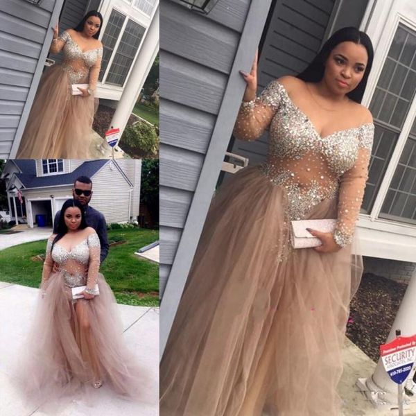sparkle crystal prom dresses long sleeves jewel illusion bodice puffy skirt latest gown design plus size party dress evening wear, Black
sparkle crystal prom dresses long sleeves jewel illusion bodice puffy skirt latest gown design plus size party dress evening wear, Black