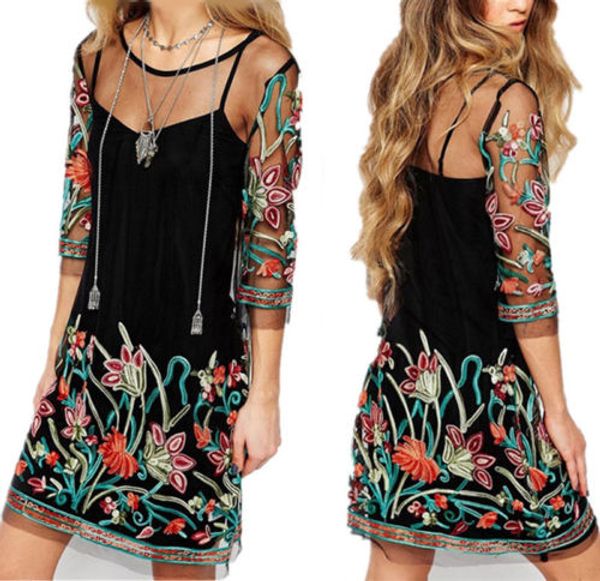 2018 new boho ethnic embroidery women floral print long sleeve mesh dress lady evening party see through mini dress fashion, White;black
2018 new boho ethnic embroidery women floral print long sleeve mesh dress lady evening party see through mini dress fashion, White;black