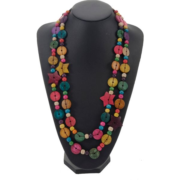 new wooden beaded chain coconut shell star pentagram pendants mutlicolor long pendant maxi collar boho chic long necklace, Silver
new wooden beaded chain coconut shell star pentagram pendants mutlicolor long pendant maxi collar boho chic long necklace, Silver