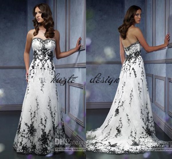 Vintage Gothic Bridal Wedding Gown Plus Size Sweetheart Black Embroidery Accented A line Black And White Wedding Dress
Vintage Gothic Bridal Wedding Gown Plus Size Sweetheart Black Embroidery Accented A line Black And White Wedding Dress