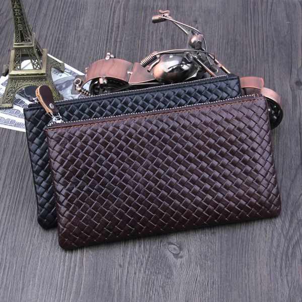 new men's leather wallet first layer cowhide woven zipper long wallet fashion casual trend clutch ing, Red;black 
new men's leather wallet first layer cowhide woven zipper long wallet fashion casual trend clutch ing, Red;black