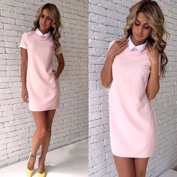 women new 2018 white collar stitching pink gray straight dress autumn fashion short sleeve slim fit bottoming mini dresses, White;black
women new 2018 white collar stitching pink gray straight dress autumn fashion short sleeve slim fit bottoming mini dresses, White;black