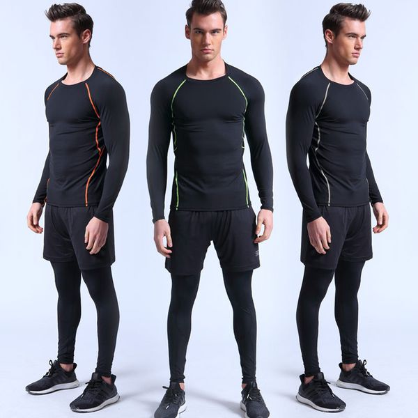 cool design men's three-piece running suit sportswear basketball training fitness compression tight shirt+pants+shorts 3 pcs set, Black;blue
cool design men's three-piece running suit sportswear basketball training fitness compression tight shirt+pants+shorts 3 pcs set, Black;blue