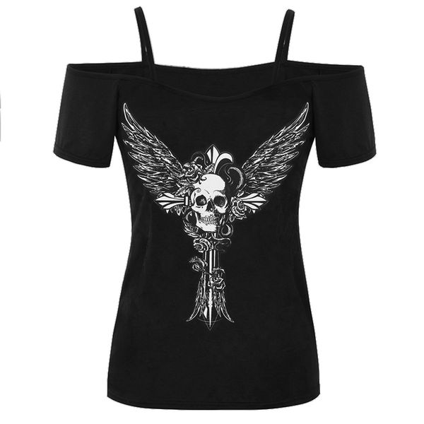 2018 печатных череп футболка женский европейский и американский новый летний кружевной рукав слово воротник короткий рукав, White 
2018 печатных череп футболка женский европейский и американский новый летний кружевной рукав слово воротник короткий рукав, White