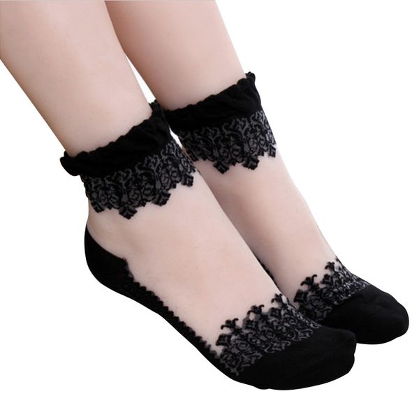 

amazing summer ultrathin socks transparent crystal silk lace sock elastic short girl sox women's socks mesh sox dropship, Black;white