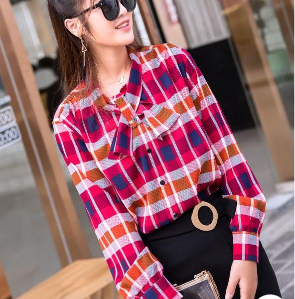 chiffon long sleeved women 2018 new style korean cultivate one's moral character chequer shirts, White
chiffon long sleeved women 2018 new style korean cultivate one's moral character chequer shirts, White