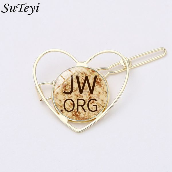 

suteyi 2018 new arrival women hairpins girls hollowed heart jw.org glass hair clip delicate hair pin jewelry accessories, Golden;white