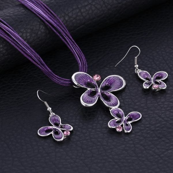 minhin fashion purple enamel butterfly jewelry sets for women multilayers leather necklaces drop earrings wedding sets, Silver
minhin fashion purple enamel butterfly jewelry sets for women multilayers leather necklaces drop earrings wedding sets, Silver