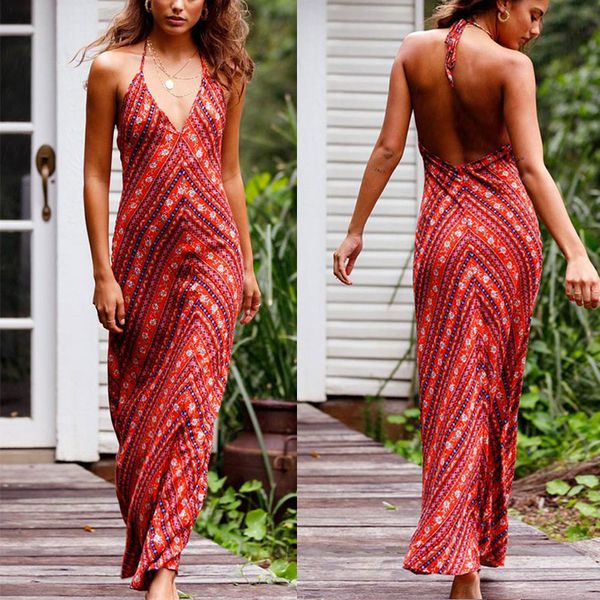 backless women maxi boho dress halter neck floral print sleeveless summer dress holiday long beach vestidos 6q1836, Black;gray
backless women maxi boho dress halter neck floral print sleeveless summer dress holiday long beach vestidos 6q1836, Black;gray