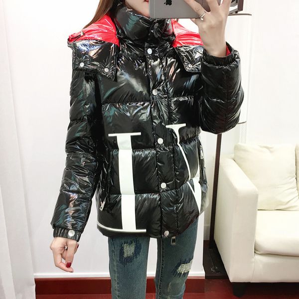 alphabet printed bright face down jacket 2018 winter coat new light skin bread suit with cap light pu coat 90128, Black
alphabet printed bright face down jacket 2018 winter coat new light skin bread suit with cap light pu coat 90128, Black
