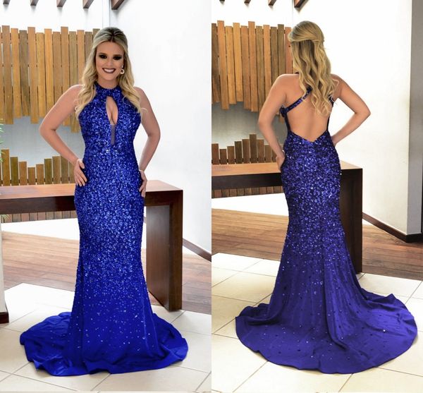 2019 royal blue luxury dubai mermaid prom dresses beads crystals backless sweep train elegant evening formal dress vestidos de fiesta, Black
2019 royal blue luxury dubai mermaid prom dresses beads crystals backless sweep train elegant evening formal dress vestidos de fiesta, Black