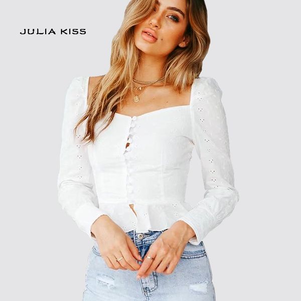 women vintage french square neck eyelet embroidered blouse ruffle hem with long sleeve, White
women vintage french square neck eyelet embroidered blouse ruffle hem with long sleeve, White