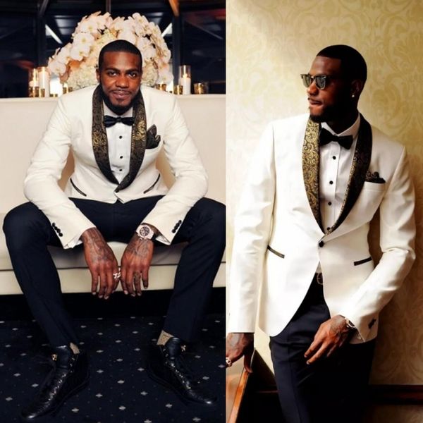 white wedding tuxedos handsome slim fit gold pattern laple suits for men one button groom suit jacket pants and handkerchief, Black;gray
white wedding tuxedos handsome slim fit gold pattern laple suits for men one button groom suit jacket pants and handkerchief, Black;gray