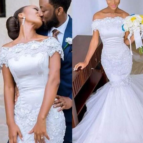 elegant off the shoulder mermaid wedding dress lace appliques 3d flowers african trumpet bridal gowns with tulle train, White
elegant off the shoulder mermaid wedding dress lace appliques 3d flowers african trumpet bridal gowns with tulle train, White