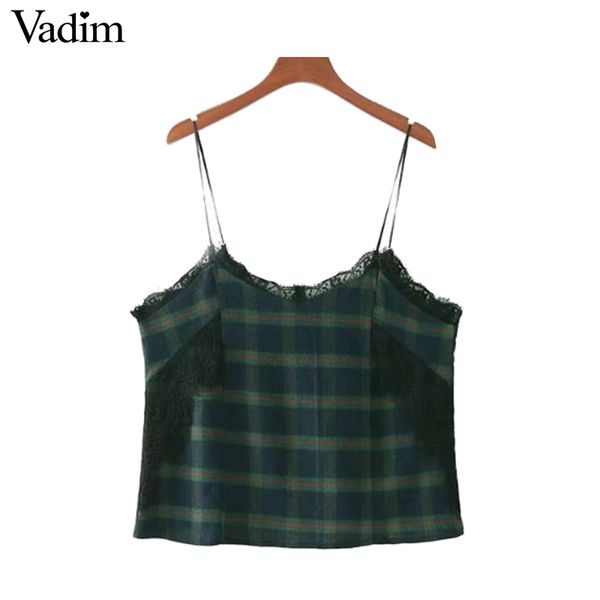 vadim lace patchwork plaid spaghetti strap camis checkered sleeveless shirts vintage ladies casual vest blusas wt505, White
vadim lace patchwork plaid spaghetti strap camis checkered sleeveless shirts vintage ladies casual vest blusas wt505, White