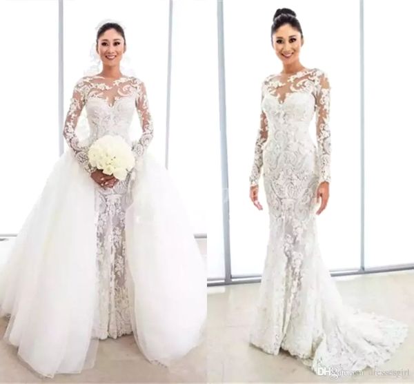 gorgeous ivory lace mermaid wedding dresses with tulle puffy overskirt illusion bodices sheer long sleeves bridal gowns custom made bc0224, White
gorgeous ivory lace mermaid wedding dresses with tulle puffy overskirt illusion bodices sheer long sleeves bridal gowns custom made bc0224, White