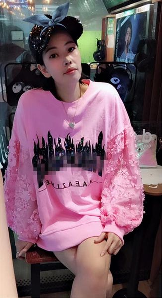 cartoon flame print sequins long pullovers women's high street mesh spliced puff sleeve sweatshirts plus size loose hoodies, Black
cartoon flame print sequins long pullovers women's high street mesh spliced puff sleeve sweatshirts plus size loose hoodies, Black