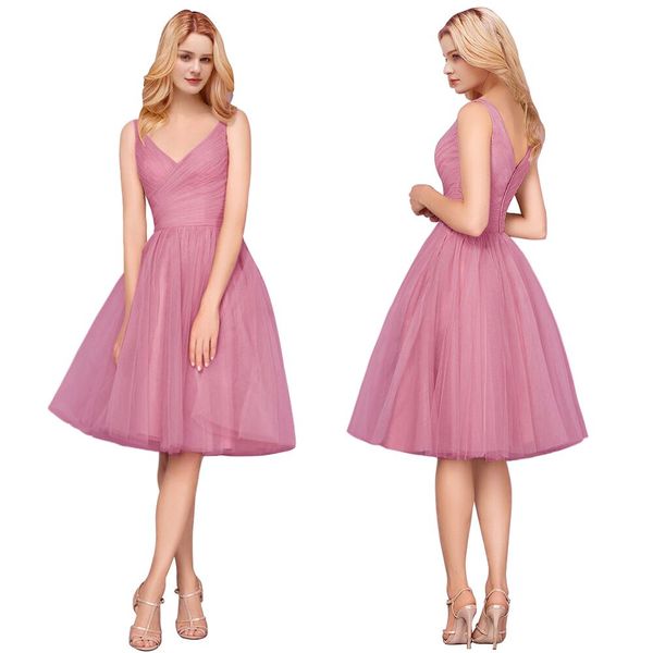 2019 tulle short bridesmaid dresses a line ruched knee length straps v neck maid of honor gown evening prom dress plus size bm0155, White;pink
2019 tulle short bridesmaid dresses a line ruched knee length straps v neck maid of honor gown evening prom dress plus size bm0155, White;pink