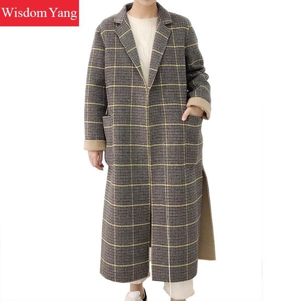elegant women yellow plaid sheep wool coats winter warm oversize woolen woman belt overcoat casual long coat ladies outerwear, Black
elegant women yellow plaid sheep wool coats winter warm oversize woolen woman belt overcoat casual long coat ladies outerwear, Black