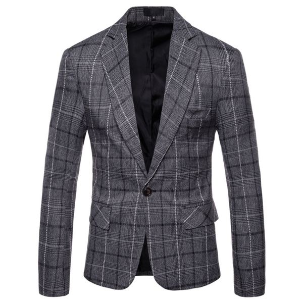 

men's clothing new autumn blazer men's british wind social business casual plaid one buckle slim dress fashion groom dress, White;black