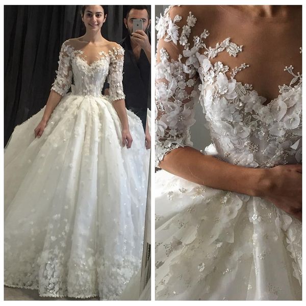 sheer half sleeves ball gown wedding dresses 3d-floral appliques vintage lace sheer neck puffy bridal dress 2018 bridal gowns custom, White
sheer half sleeves ball gown wedding dresses 3d-floral appliques vintage lace sheer neck puffy bridal dress 2018 bridal gowns custom, White