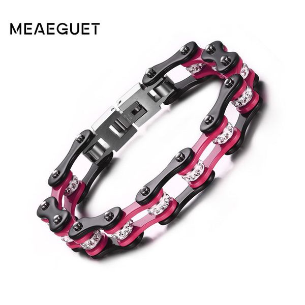 women's bracelet bicycle chain stainless steel 2 tones with shiny rhinestones punk rock motorcycle link woman bangle jewelry, Black
women's bracelet bicycle chain stainless steel 2 tones with shiny rhinestones punk rock motorcycle link woman bangle jewelry, Black