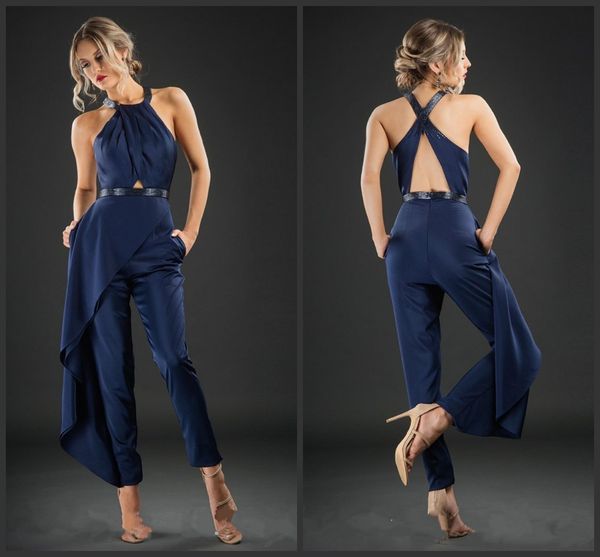 2019 new evening dresses dark navy sleeveless hollow back formal wear ankle length custom made party pants suit 2018, Black;red
2019 new evening dresses dark navy sleeveless hollow back formal wear ankle length custom made party pants suit 2018, Black;red