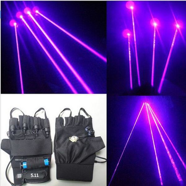

new arrival 2pcs violet laser gloves dancing stage show light with 4 pcs lasers and led palm light for dj club/party/bars