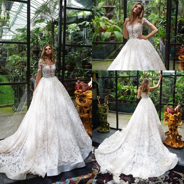 vintage milla nova full lace wedding dresses 2019 sheer crew neck a-line long sleeve applique bead covered buttons plus size bridal dress, White
vintage milla nova full lace wedding dresses 2019 sheer crew neck a-line long sleeve applique bead covered buttons plus size bridal dress, White