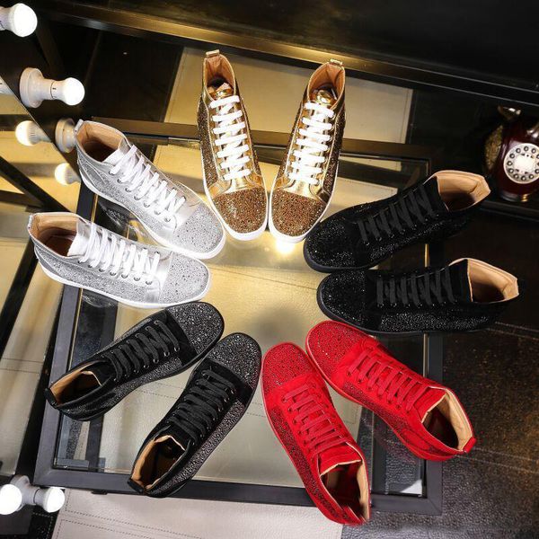 2018 men women rhinestone high top shoes famous designer brand red bottom Sneakers mens loubbis shoes with box and dustbag
2018 men women rhinestone high top shoes famous designer brand red bottom Sneakers mens loubbis shoes with box and dustbag