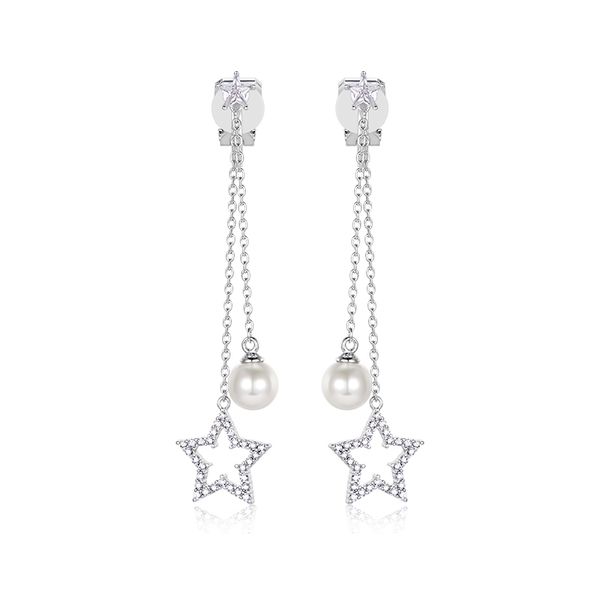 new fashion simulated pearl long dangle clip earrings no hole for girls korean style star charm with cz bijoux gift, Silver
new fashion simulated pearl long dangle clip earrings no hole for girls korean style star charm with cz bijoux gift, Silver