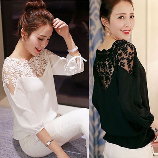 wholesale- loose blouse shirts women lady blouse 2017 new fashion womens lace sheer long sleeve flower casual, White
wholesale- loose blouse shirts women lady blouse 2017 new fashion womens lace sheer long sleeve flower casual, White