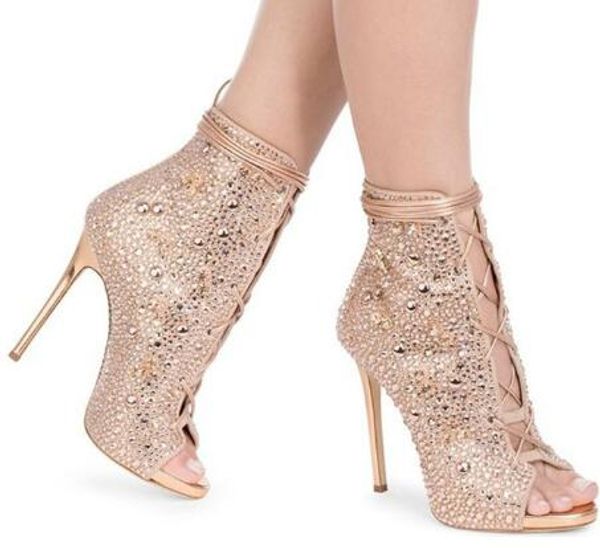 gold silver crystal embellished high heels peep toe ankle boots gladiator sandals women stiletto heels party shoes woman lace up, Black
gold silver crystal embellished high heels peep toe ankle boots gladiator sandals women stiletto heels party shoes woman lace up, Black