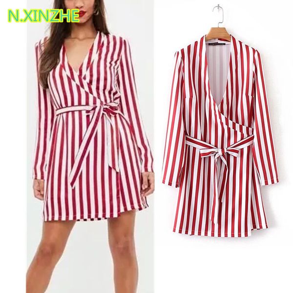 2018 women clothing long sleeve v-neck red striped lanon dress female high street fashion belt slim mini dresses s2848, White;black
2018 women clothing long sleeve v-neck red striped lanon dress female high street fashion belt slim mini dresses s2848, White;black