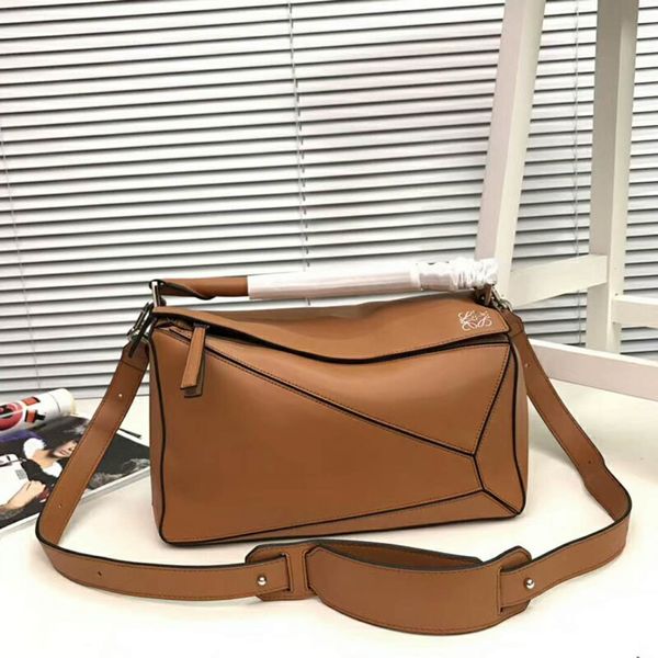 2018 new fa hion cowhide handbag women houlder bag pure color jig aw puzzle bag l0153 24cm