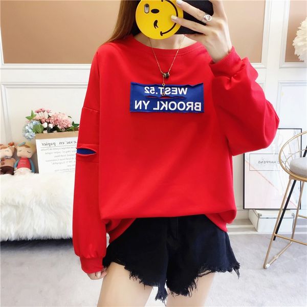 2018 new women autumn casual streetwear hoodies o neck long sleeve hole loose harajuku letter applique thin pullover sweatshirts, Black
2018 new women autumn casual streetwear hoodies o neck long sleeve hole loose harajuku letter applique thin pullover sweatshirts, Black