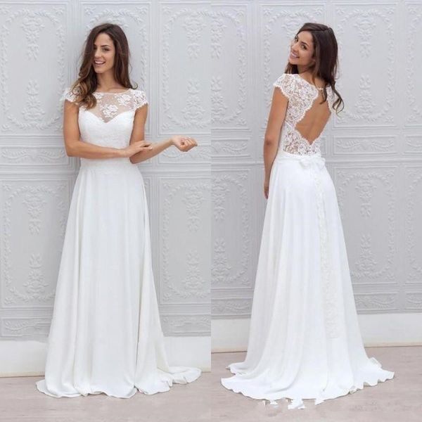 beach bohemian wedding dresses illusion neckline capped sleeves backless white lace and chiffon flowy a line bridal gowns
beach bohemian wedding dresses illusion neckline capped sleeves backless white lace and chiffon flowy a line bridal gowns