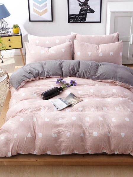 4pcs bedding set fresh plain style geometric shaped color block home linen set