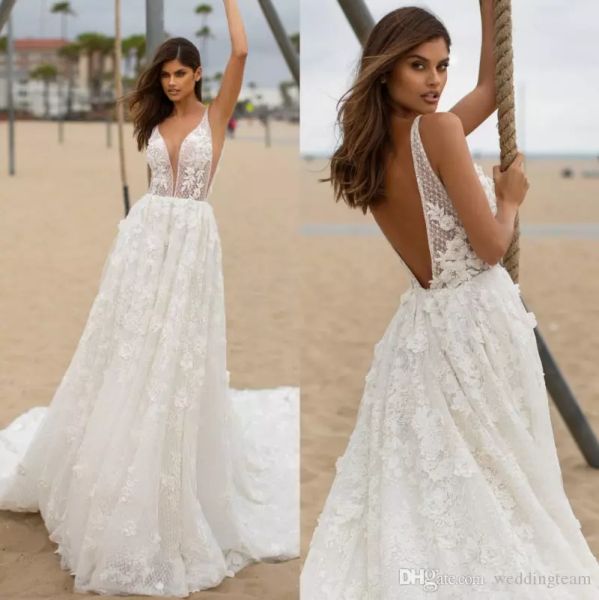 vintage backless wedding dresses plunging neck a line beach bridal gowns sweep train custom made 3d appliqued lace vestido de novia, White
vintage backless wedding dresses plunging neck a line beach bridal gowns sweep train custom made 3d appliqued lace vestido de novia, White