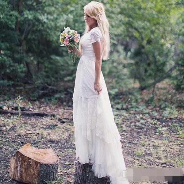 2020 western country wedding dresses a line short sleeve jewel lace floor length chiffon vintage boho garden beach bridal gowns, White
2020 western country wedding dresses a line short sleeve jewel lace floor length chiffon vintage boho garden beach bridal gowns, White