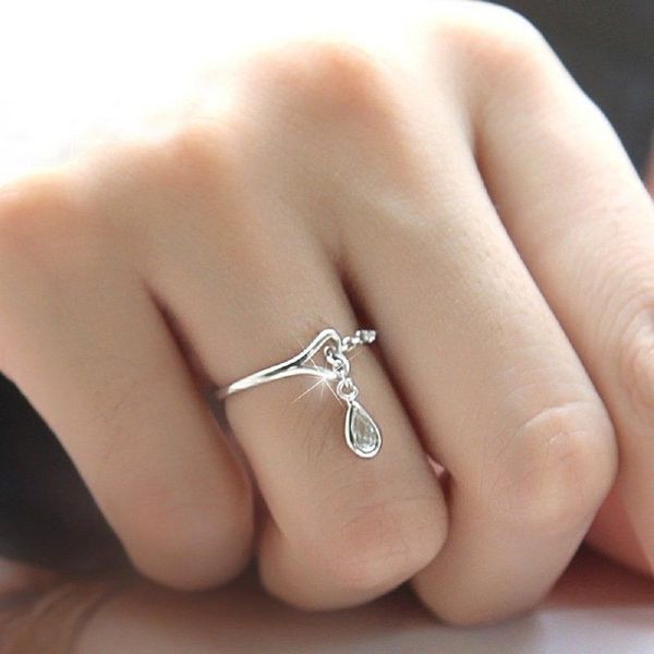 elegant female small droplets raindrops shape zircon ring adjustable wedding engagement jewelry gift luxury charm, Silver
elegant female small droplets raindrops shape zircon ring adjustable wedding engagement jewelry gift luxury charm, Silver